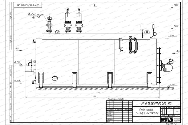 Чертеж газового парового котла 1.6 т 170 С